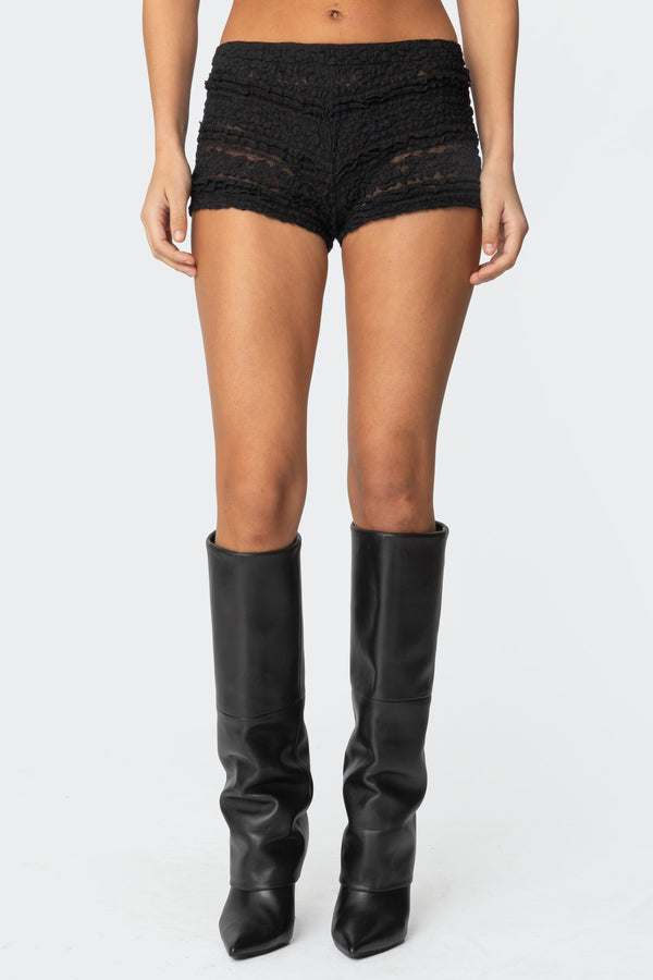 Edikted Maisley Sheer Lace Shorts Black