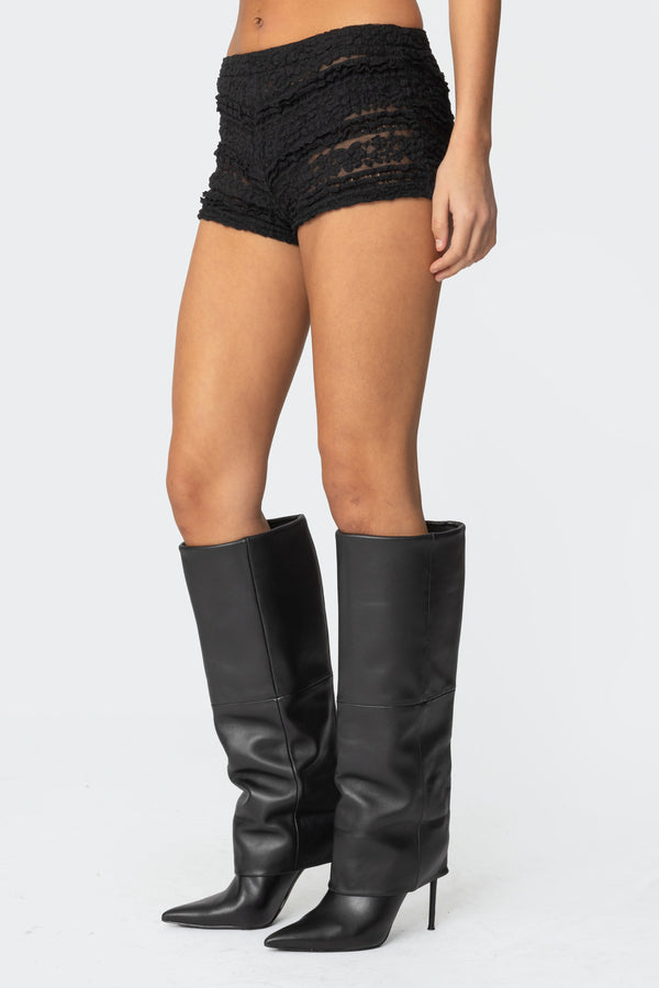 Edikted Maisley Sheer Lace Shorts Black
