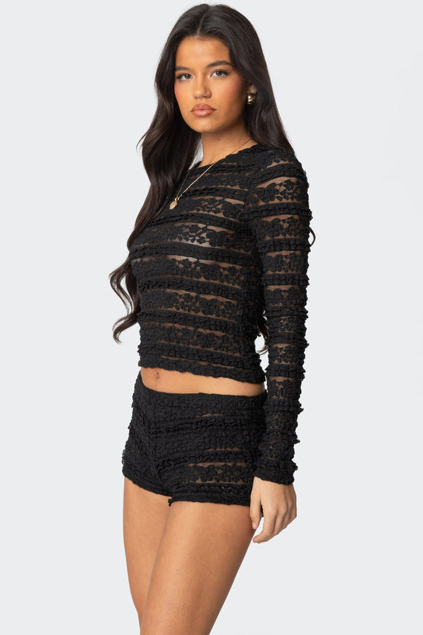 Edikted Maisley Sheer Lace Top Black