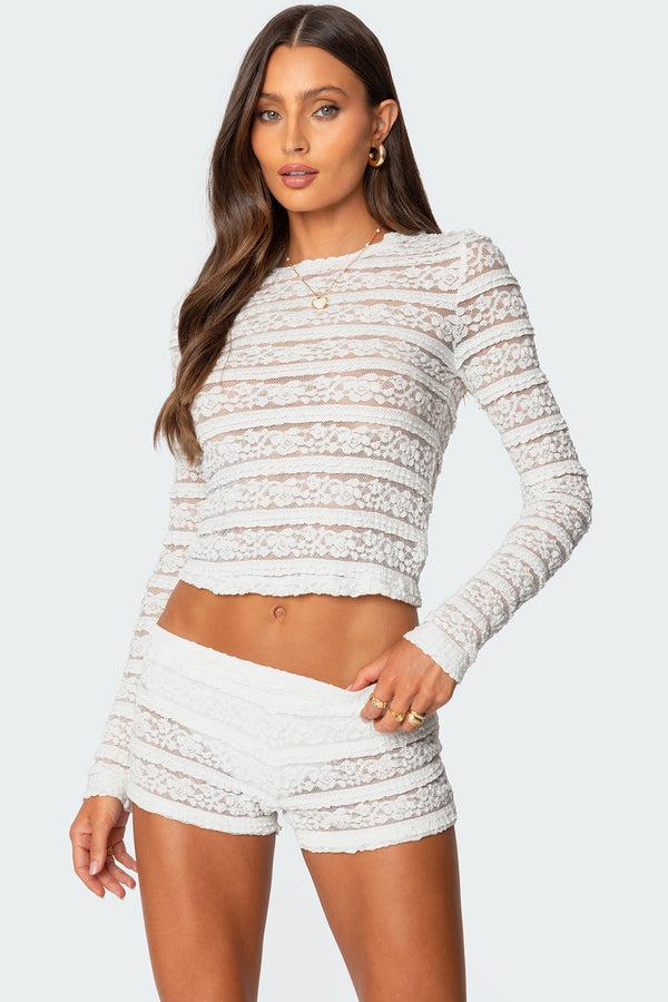 edikted Maisley Sheer Lace Top white