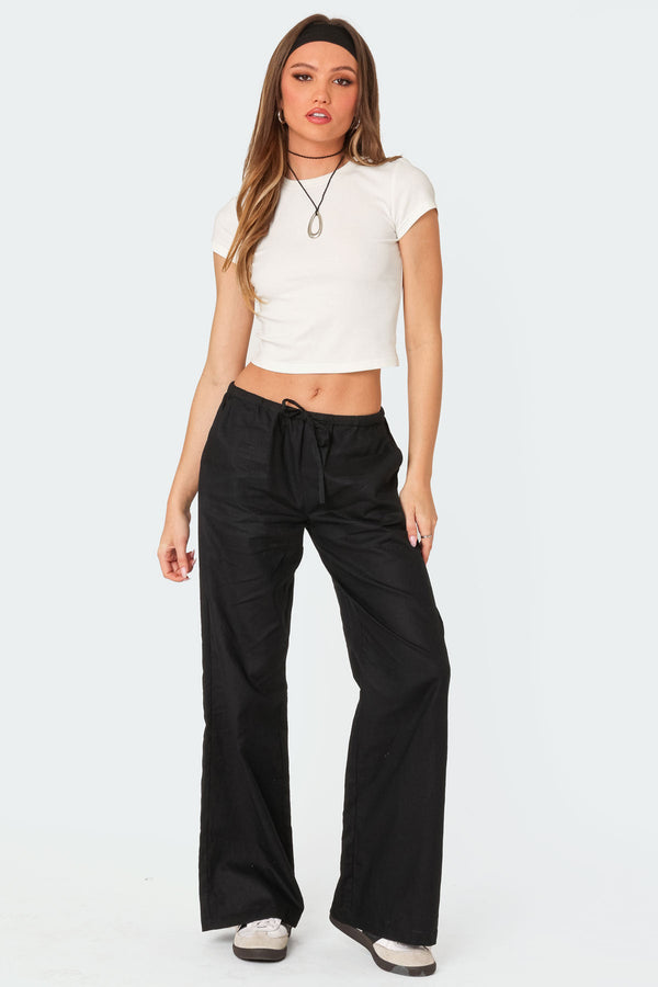 edikted Maison Linen Look Pants black