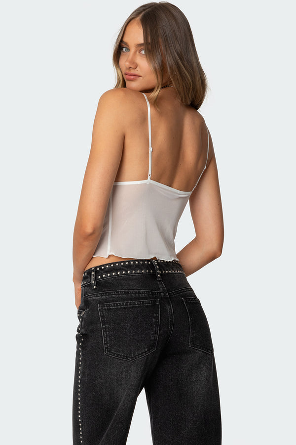 Edikted Malika Lacey Sheer Mesh Tank Top White