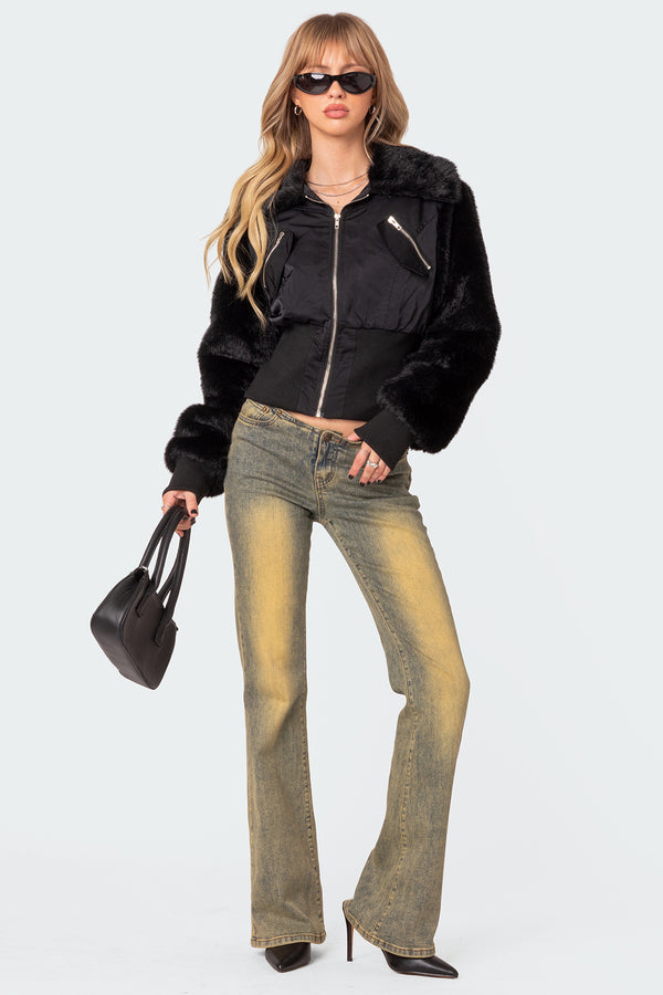 Edikted Malliora Faux Fur Nylon Jacket Black