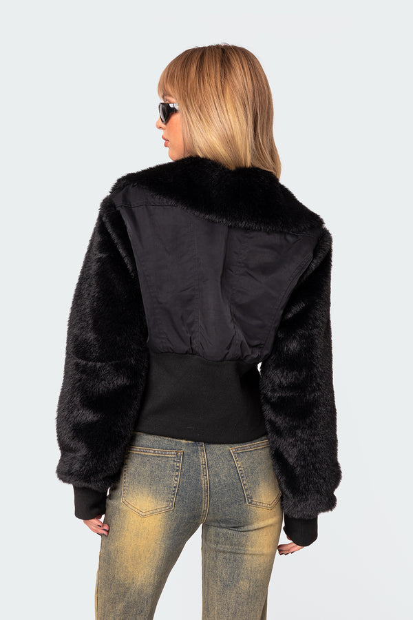 Edikted Malliora Faux Fur Nylon Jacket Black