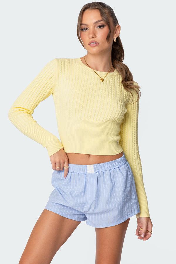 edikted Mallory Cable Knit Sweater yellow