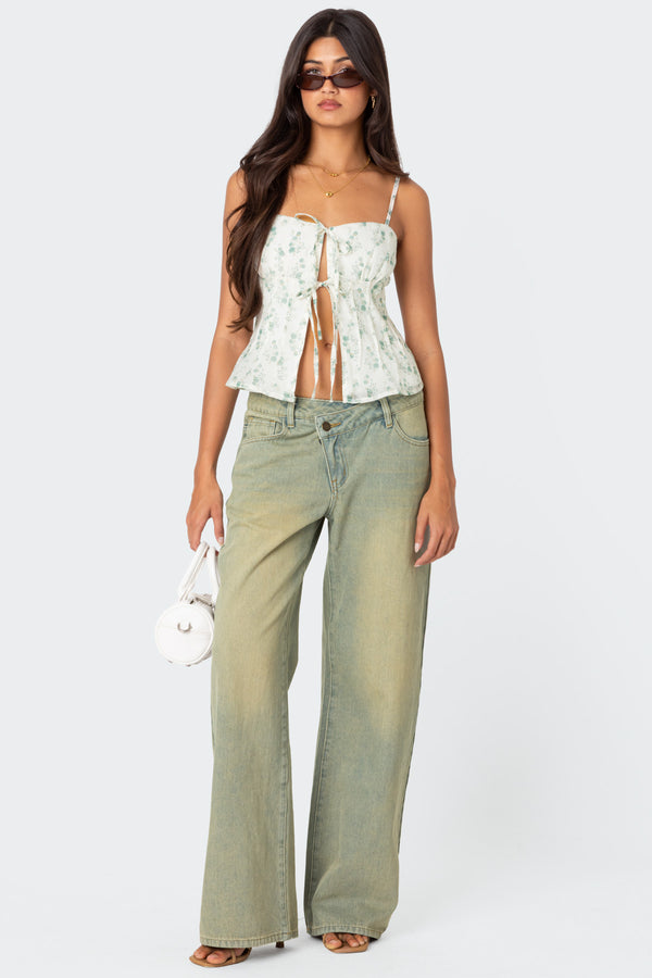 Edikted Malmo Printed Tie Front Top Mix