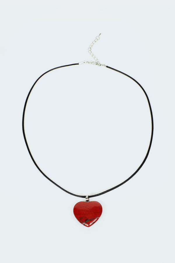 Edikted Marble Heart Cord Necklace Burgundy