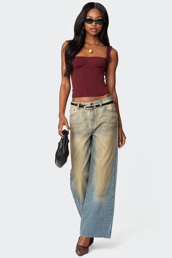 Edikted Marcella Wide Strap Mesh Corset Burgundy