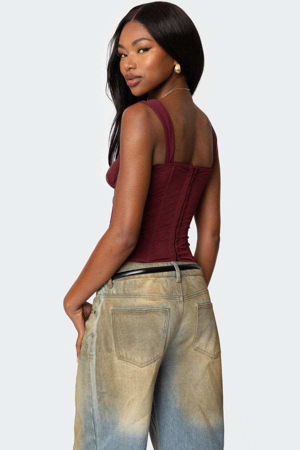Edikted Marcella Wide Strap Mesh Corset Burgundy