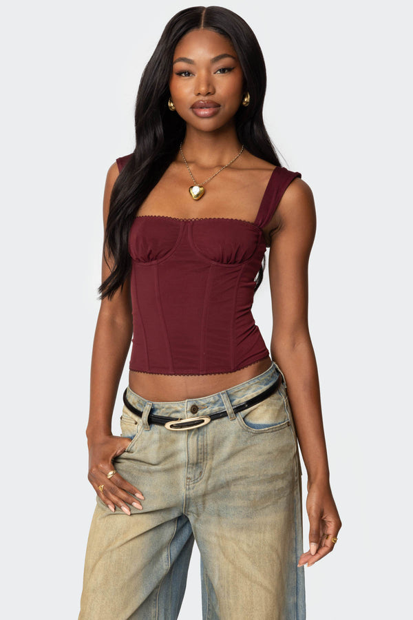 edikted Marcella Wide Strap Mesh Corset burgundy