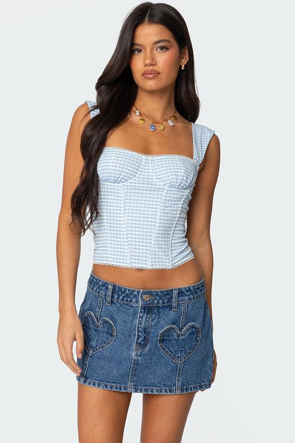 edikted Marcella Wide Strap Mesh Corset light blue