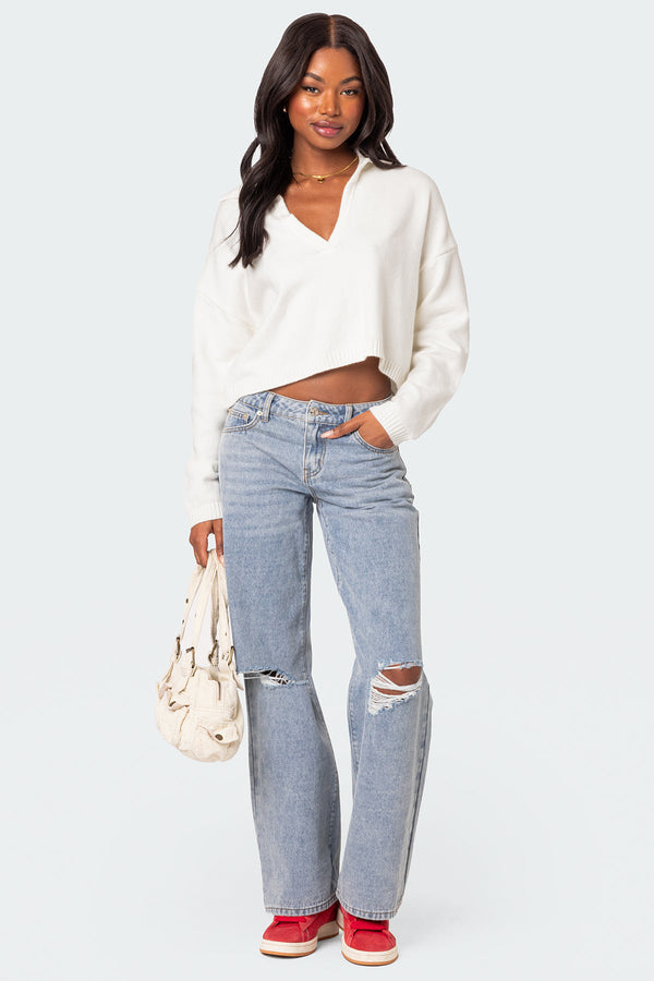 Edikted Marcie Oversize Cropped Sweater Cream