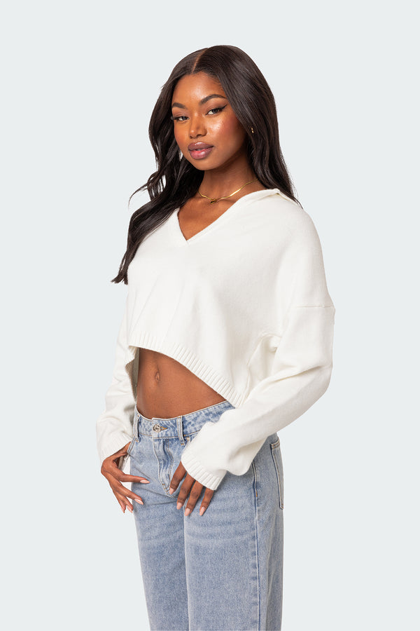 Edikted Marcie Oversize Cropped Sweater Cream