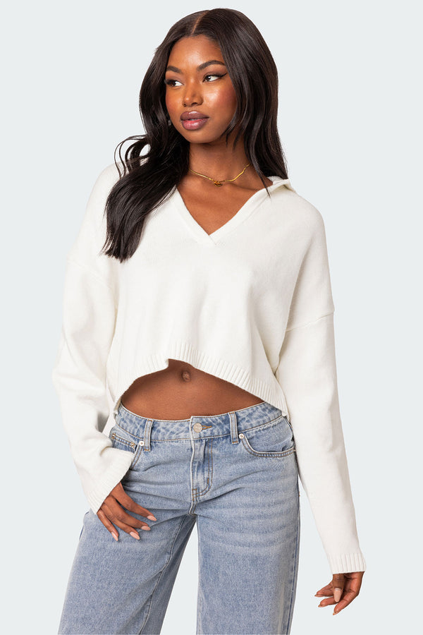 edikted Marcie Oversize Cropped Sweater cream
