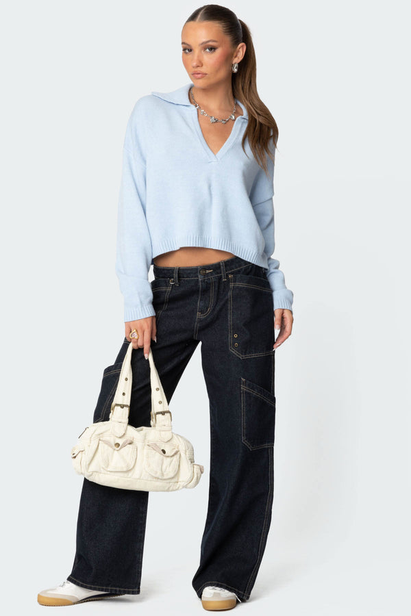 Edikted Marcie Oversize Cropped Sweater Light Blue