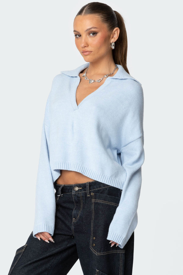 Edikted Marcie Oversize Cropped Sweater Light Blue
