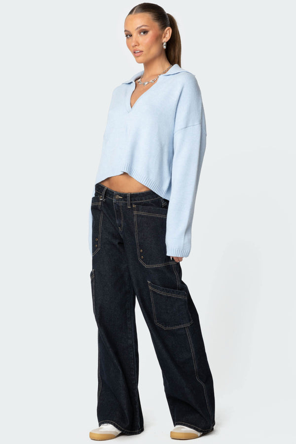Edikted Marcie Oversize Cropped Sweater Light Blue