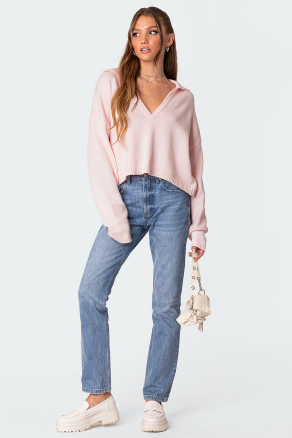 Edikted Marcie Oversize Cropped Sweater Light Pink