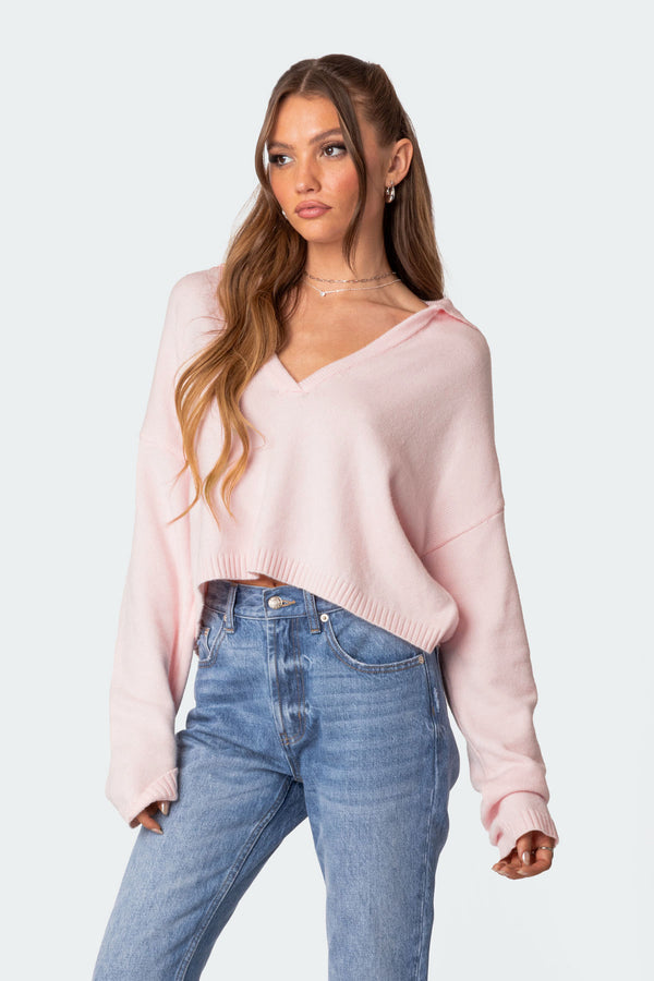 Edikted Marcie Oversize Cropped Sweater Light Pink