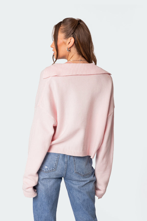 Edikted Marcie Oversize Cropped Sweater Light Pink