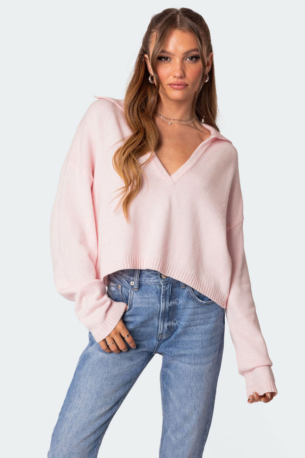 edikted Marcie Oversize Cropped Sweater light pink