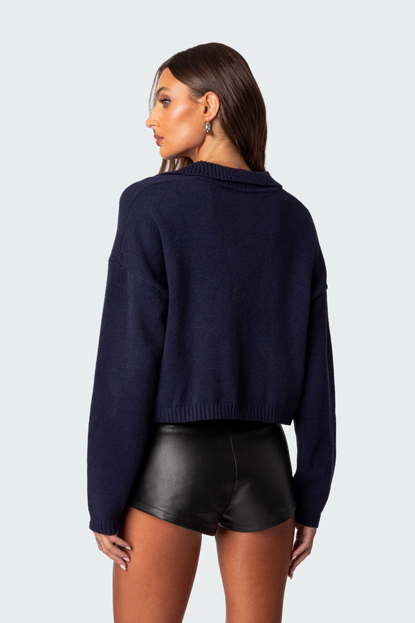 Edikted Marcie Oversize Cropped Sweater Navy