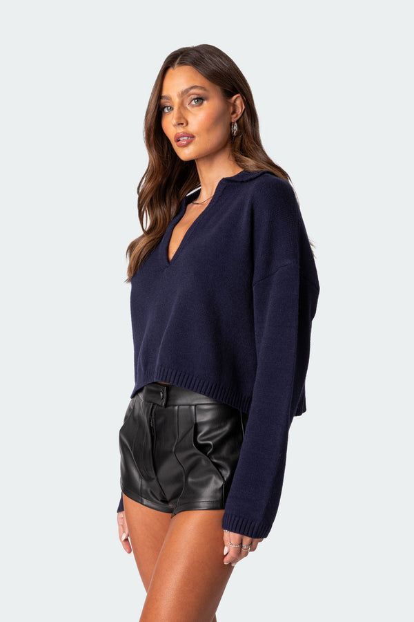 Edikted Marcie Oversize Cropped Sweater Navy