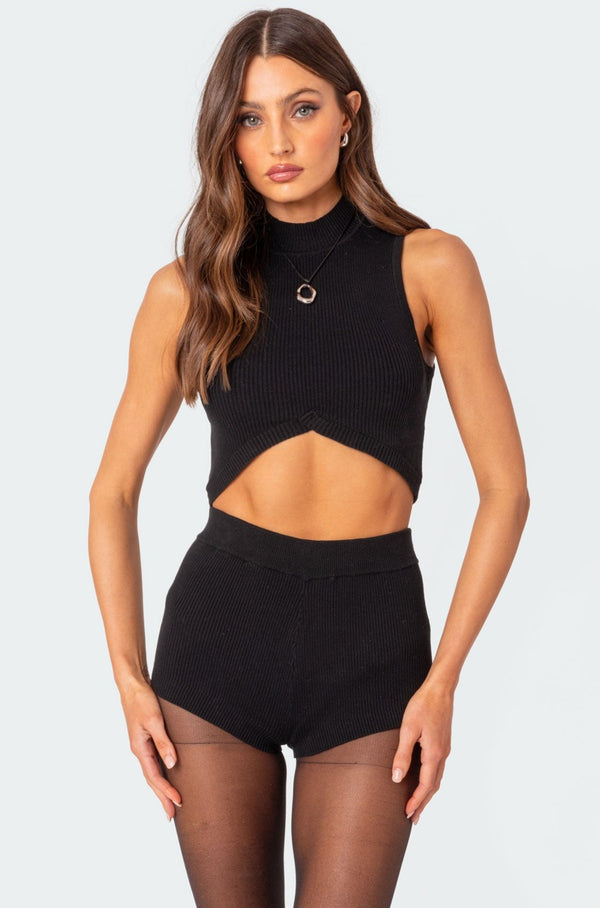 edikted Marcus High Neck Knit Crop Top black