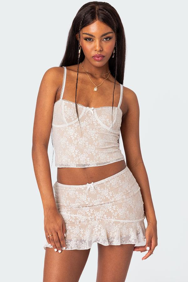 edikted Maria Lace Cupped Tank Top white