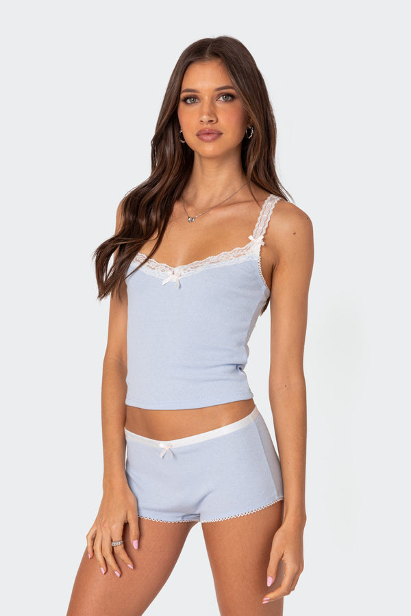 Edikted Mariana Pointelle Tank Top Light Blue