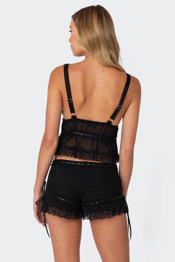 Edikted Marielle Sheer Ribbon Tank Top Black