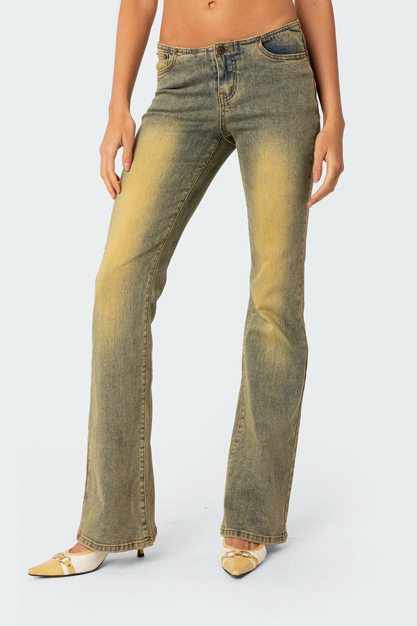 Edikted Maris Low Rise Washed Flared Jeans Blue