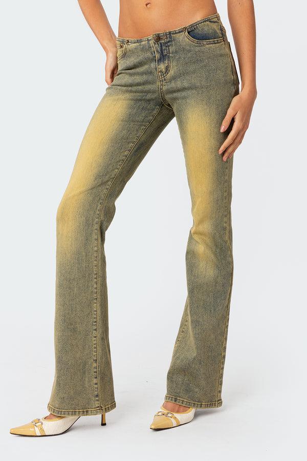 Edikted Maris Low Rise Washed Flared Jeans Blue