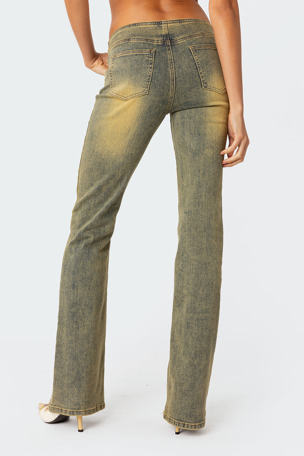 Edikted Maris Low Rise Washed Flared Jeans Blue