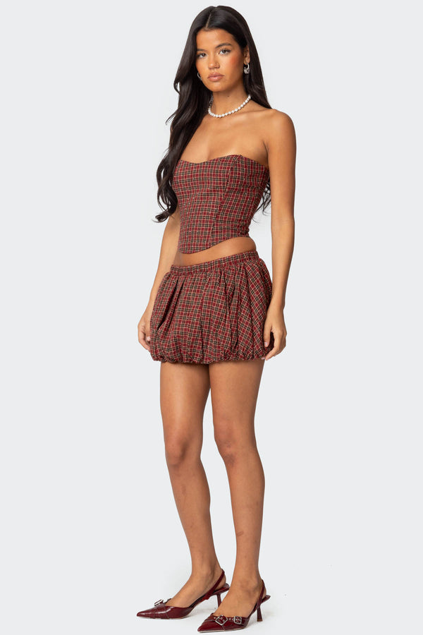 Edikted Marlene Plaid Bubble Mini Skirt Red