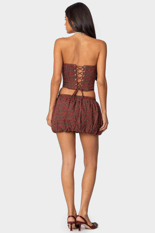 Edikted Marlene Plaid Lace Up Corset Red