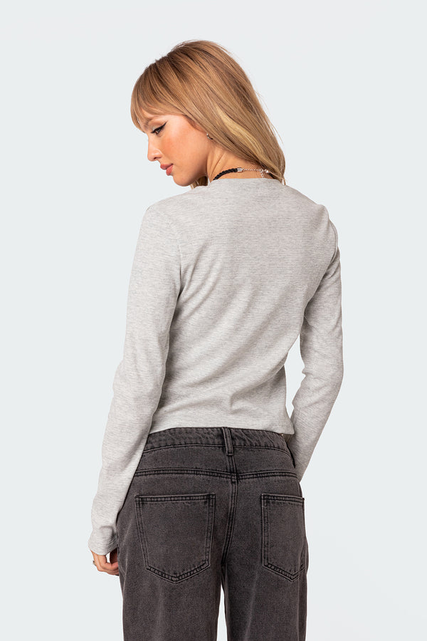 Edikted Marny Long Sleeve Waffle Top Gray Melange