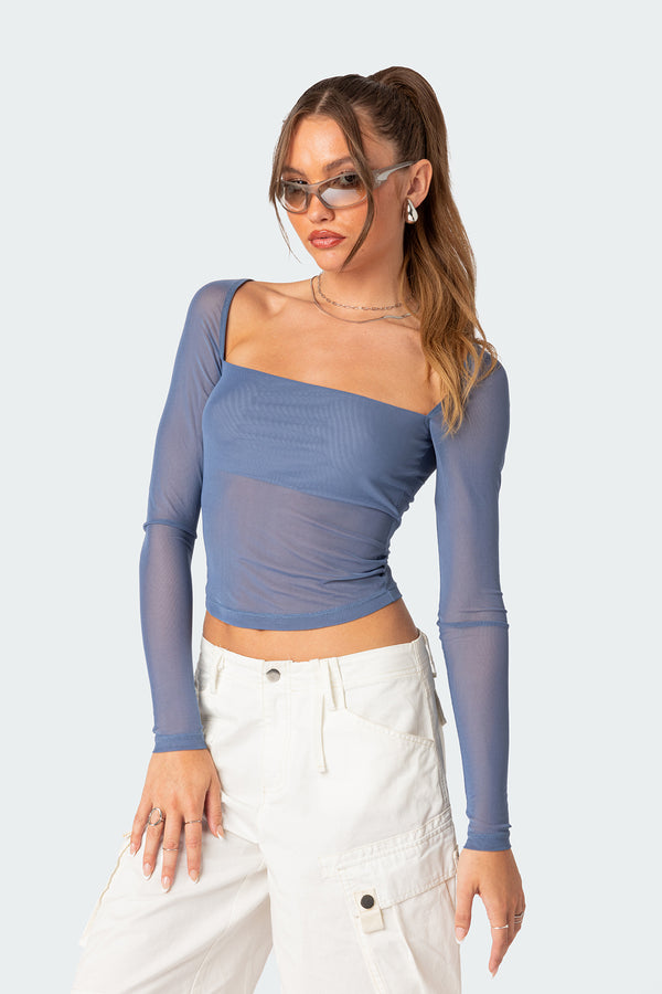 Edikted Marta Mesh Top Blue