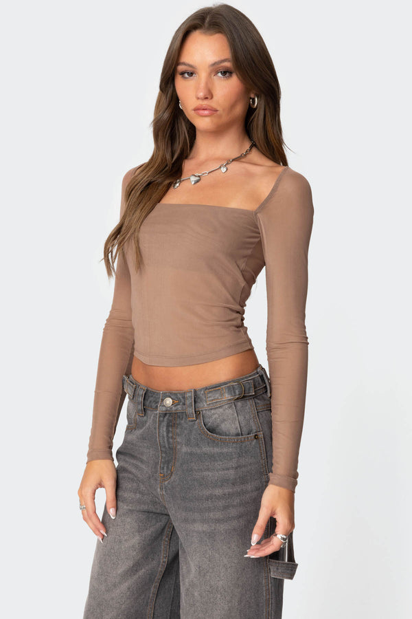 Edikted Marta Mesh Top Brown