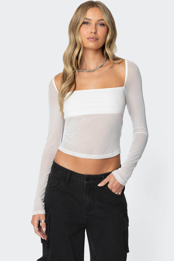 edikted Marta Mesh Top white