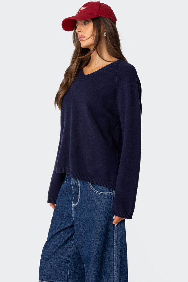 Edikted Martha Oversized V Neck Sweater Navy