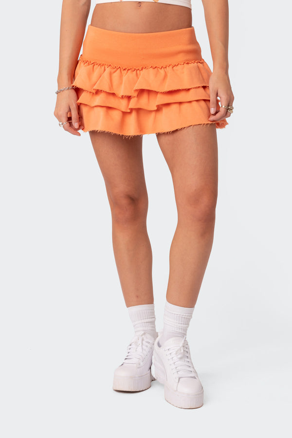 Edikted Martina Ruffle Terry Mini Skirt Orange