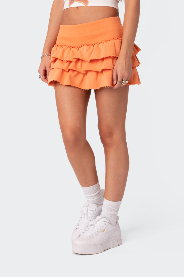 Edikted Martina Ruffle Terry Mini Skirt Orange
