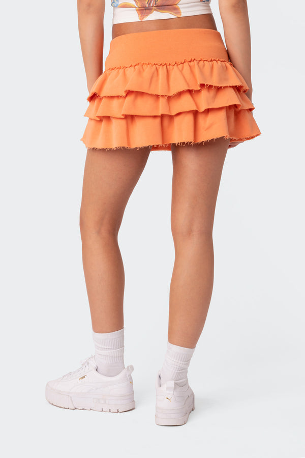 Edikted Martina Ruffle Terry Mini Skirt Orange