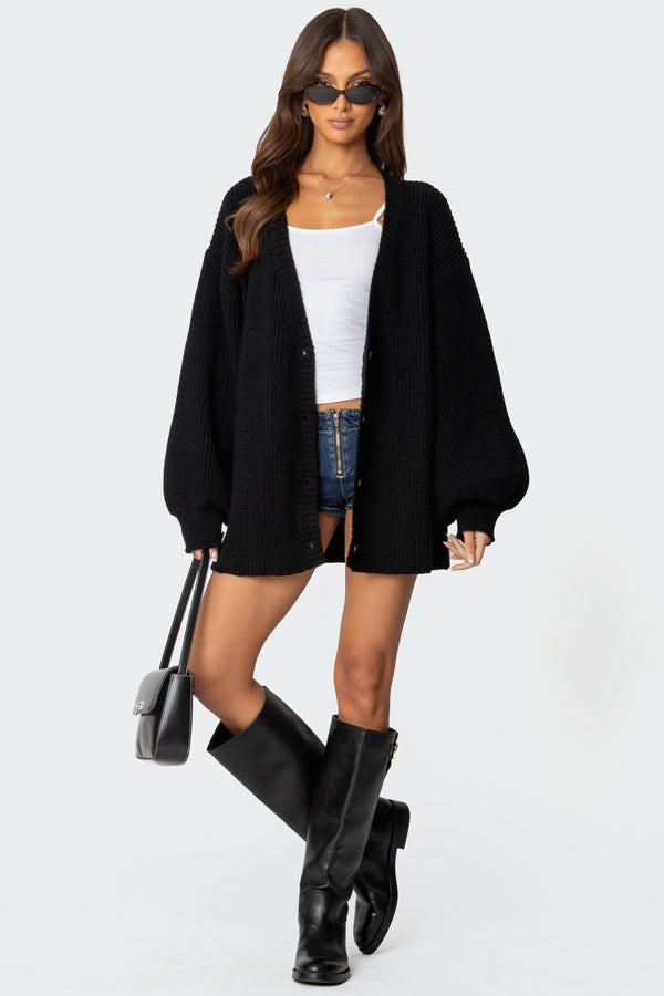 Edikted Mathilde Oversized V Neck Cardigan Black