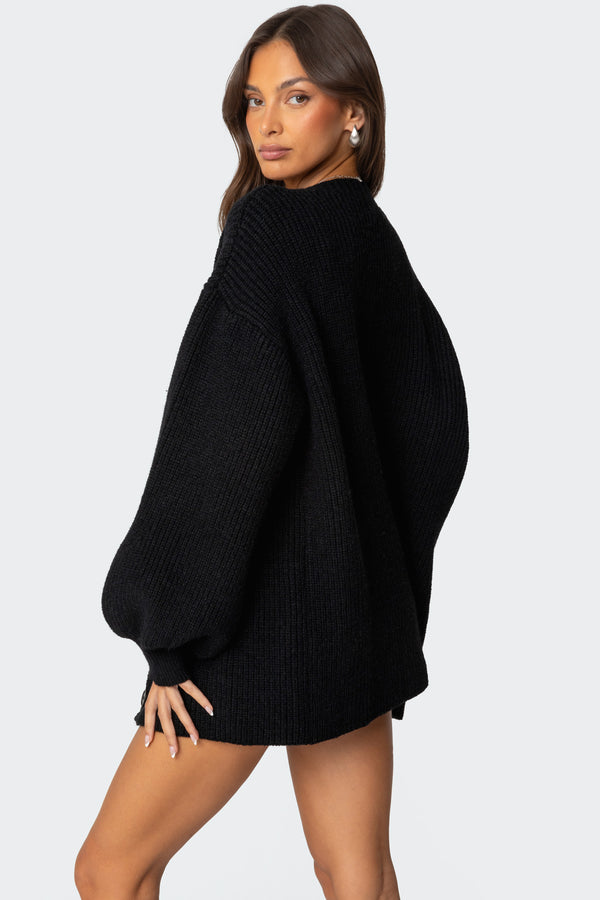 Edikted Mathilde Oversized V Neck Cardigan Black