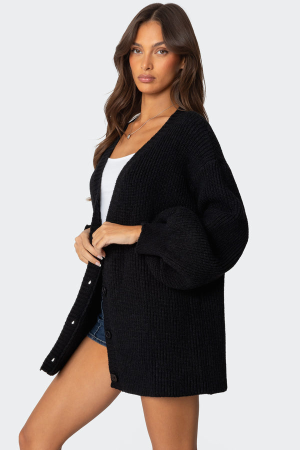 Edikted Mathilde Oversized V Neck Cardigan Black