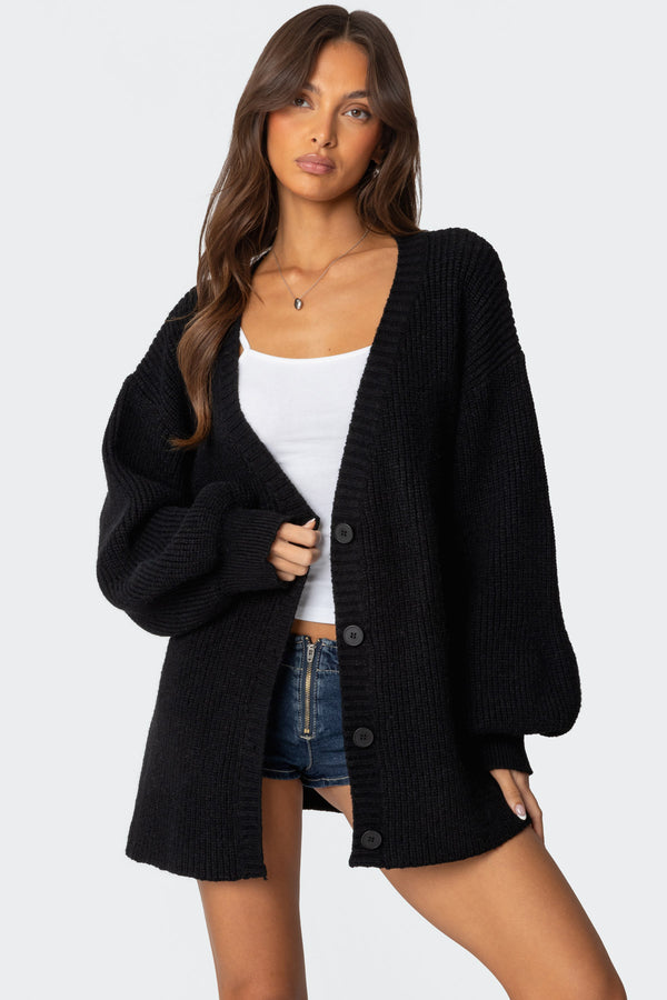 edikted Mathilde Oversized V Neck Cardigan black