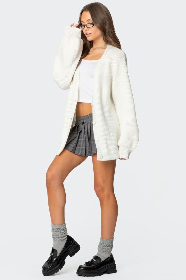 Edikted Mathilde Oversized V Neck Cardigan Cream