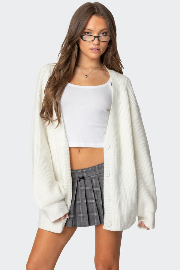 edikted Mathilde Oversized V Neck Cardigan cream